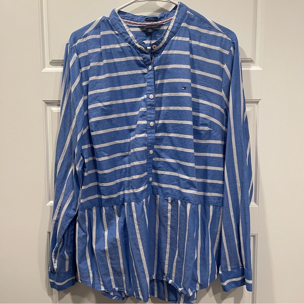 Blue and White Striped Tommy Hilfiger Button-up Shirt